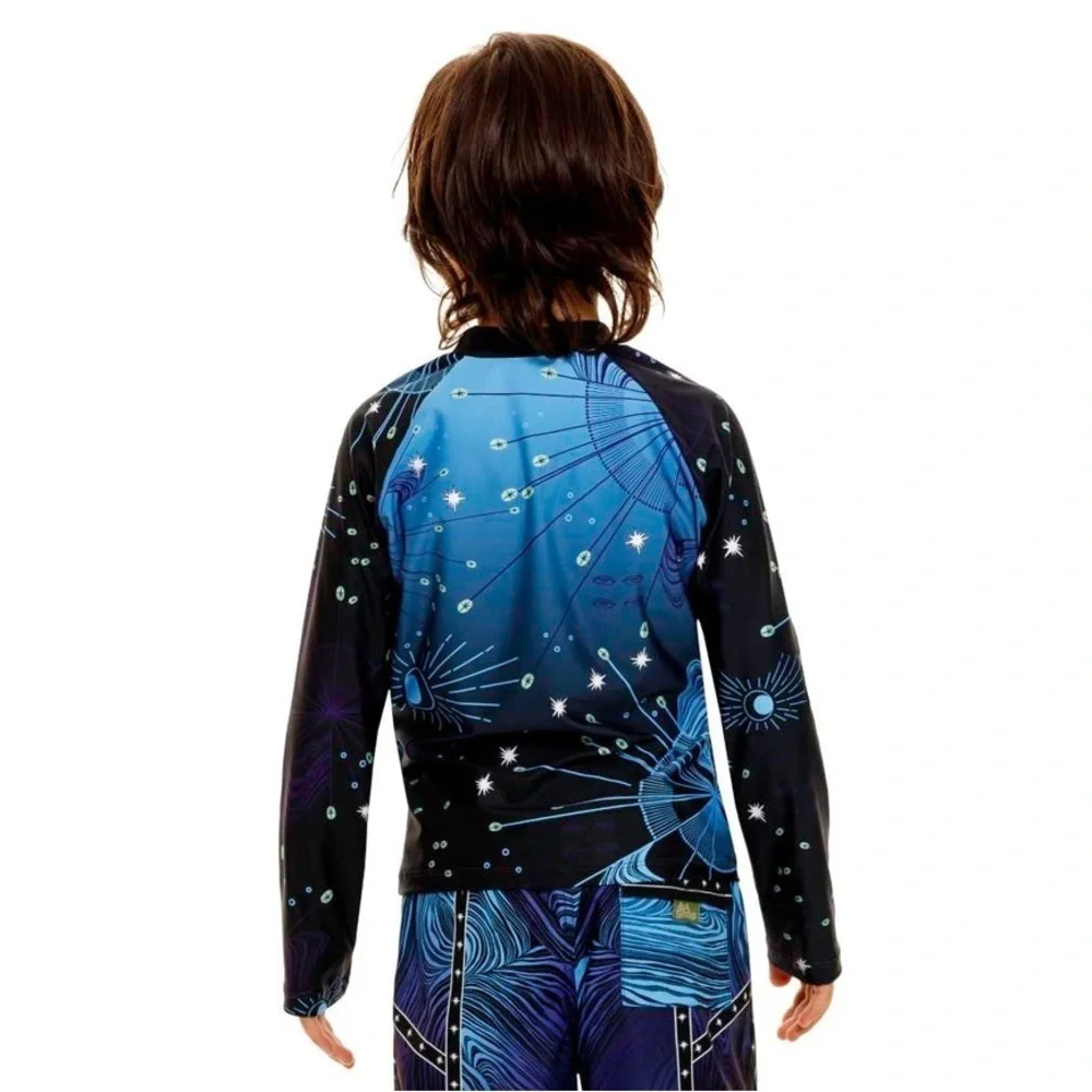NWT Agua Bendita Noah Eter Celestial Rash Guard Blue Colorful Zipper Kids